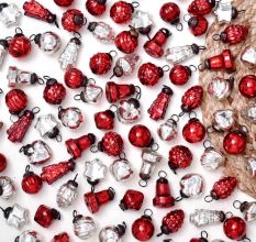 Set of 50 Pieces Red and Silver Tiny Christmas Ornaments In Assorted Styles